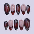 Halloween Press On Nails With Silver Web & Red Ombre | French Tip Fake Nails in Medium Almond | Handmade Nail Art for Party Or Birthday