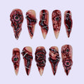 Halloween Horror Press On Nails With 3D Eyes, Stitches | Fake Nails in Long Stiletto | Spooky Handmade Nail Art for Parties, Costumes