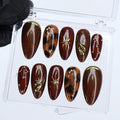 Luxury Autumn Press On Nails in Brown Cat-Eye & Tortoise Shell | Medium Almond French Tip Fake Nails | Handmade Nail Art for Everyday Wear