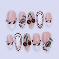 Christmas Cherry Press On Nails | Candy Swirl & French Tip Design | Handmade Medium Almond Nail Art