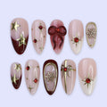 Christmas Bow & Star Press On Nails | Medium Almond | Handmade Holiday Nail Art