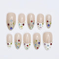 Glitter Press On Nails | Nude Base with Multicolor Gems | Almond Fake Nails | Handmade Nail Art for Everyday Wear or Party
