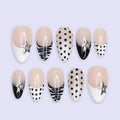 Black White Press On Nails | Polka Dot, Zebra & Silver Star Design | Almond Fake Nails | Handmade Nail Art for Everyday Wear or Gift