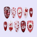Sweet Valentine Press On Nails | Heart, Cherry & Love Letter Design | Fake Nails in Almond | Handmade Nail Art for Date or Gift for Her