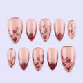 Pink Cat Eye Valentine Press On Nails with Gold Heart Outline | French Tip Fake Nail in Almond | Handmade Nail Art for Date or Gift for Her