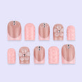 Blush Pink Press On Nails with 3D Flower | Nude Peach Handmade Fake Nails | Short Square Minimal Nail Art for Everyday or Gift
