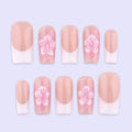 Spring Blush Floral French Press On Nails | Soft Pink Fake Nails in Medium Square | Handmade Nail Art for Everyday Wear or Gift