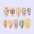 Spring Folk Garden Press On Nails | Hand-Painted Floral & Pattern Fake Nails in Medium Almond | Handmade Nail Art for Everyday Wear