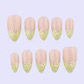 Spring Daisy French Tip Press On Nails with Green Pastel | Floral Fake Nails in Almond | Handmade Minimal Nail Art