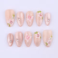 Blush Cat Eye Floral Press On Nails | Pink Butterfly & Crystal Accent in Medium Almond | Handmade Romantic Nail Set