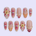 Spring Shoreline Press On Nails | Starfish & Seashell 3D Floral Design in Medium Almond | Pearl Accent Handmade Nail Art Set
