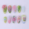 Spring Pastel Garden Press On Nails | Hand Painted Floral & Butterfly in Medium Almond | 3D Romantic Nail Art Set