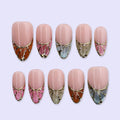 Butterfly Wing Cat Eye Press On Nails | Multi Color French Tips with Gold Lines | Medium Almond Fake Nails | Handmade Nails Art for Spring