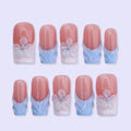 Soft Pink & Blue Press On Nails with 3D Flower | Medium Square Fake Nails | Minimal Summer Handmade Nails