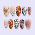 Free Style Chrome Flower Press On Nails with Aura Marble & 3D Details | Medium Almond Fake Nails | Handmade Nails for Trendy Everyday Wear