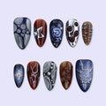 Y2K Press On Nails with Silver Chrome & Metallic Cat Eye Design | Medium Almond Fake Nails | Handmade Nails Art for Party or Night Out Looks